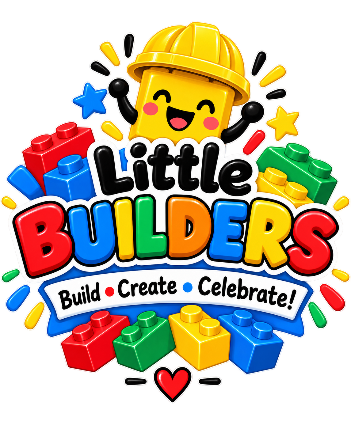 Colourful brick-building party graphic
